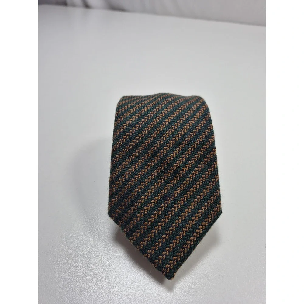 Vintage Saint Laurent Tie Mens One Size Green Striped 100% Wool Made In England
